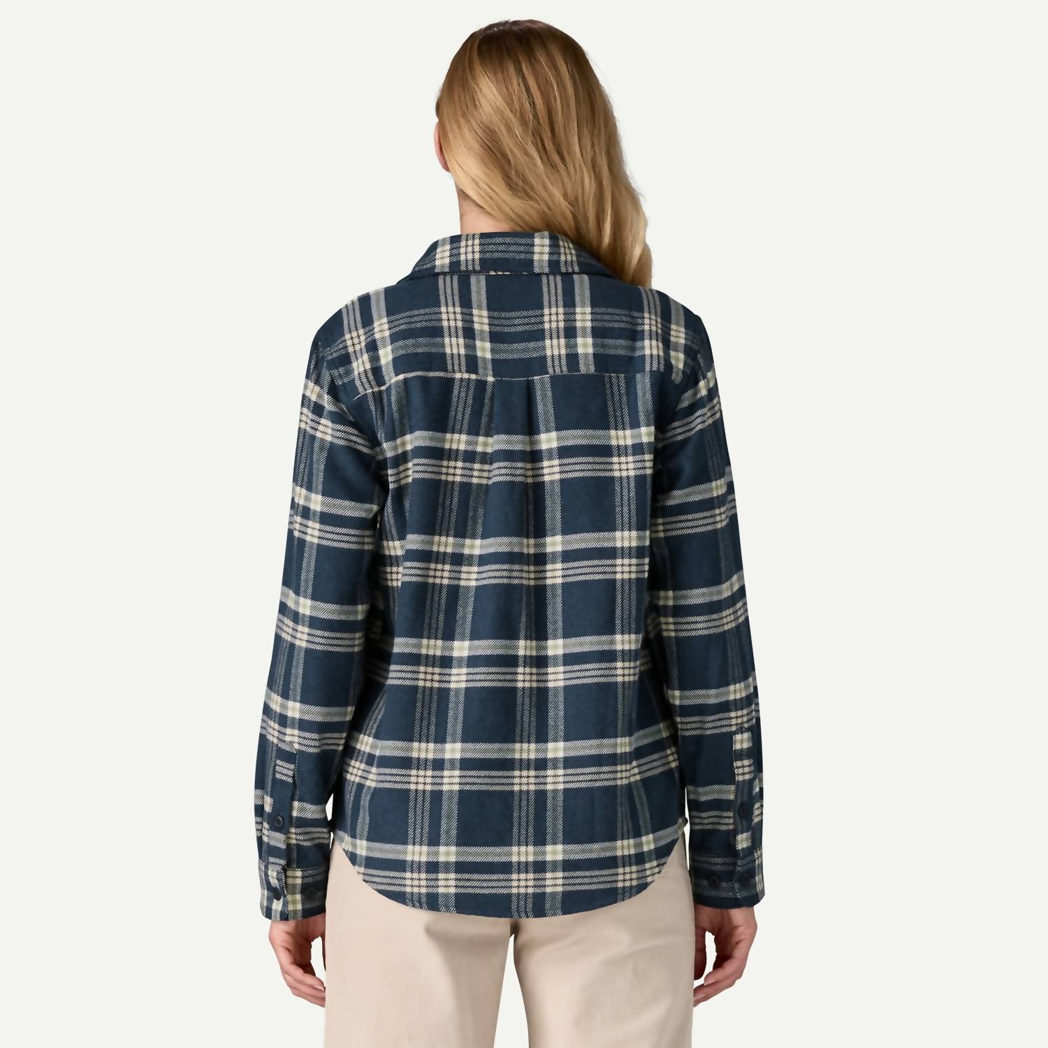 Patagonia Fjord Flannel Shirt in old spruce sunken blue - women's long sleeve top - detail view