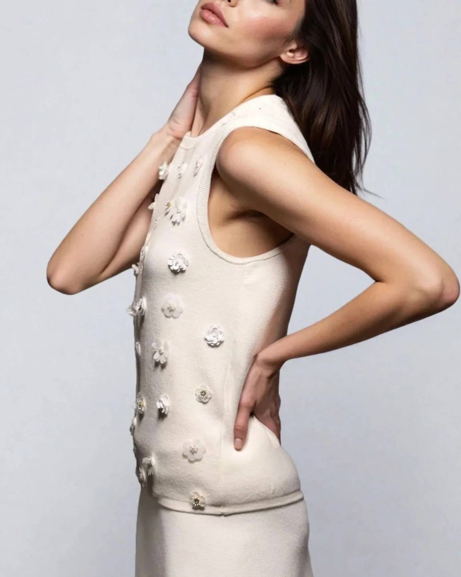 Minnie Rose - Viscose Shell With Floral Sequin Applique Blouse