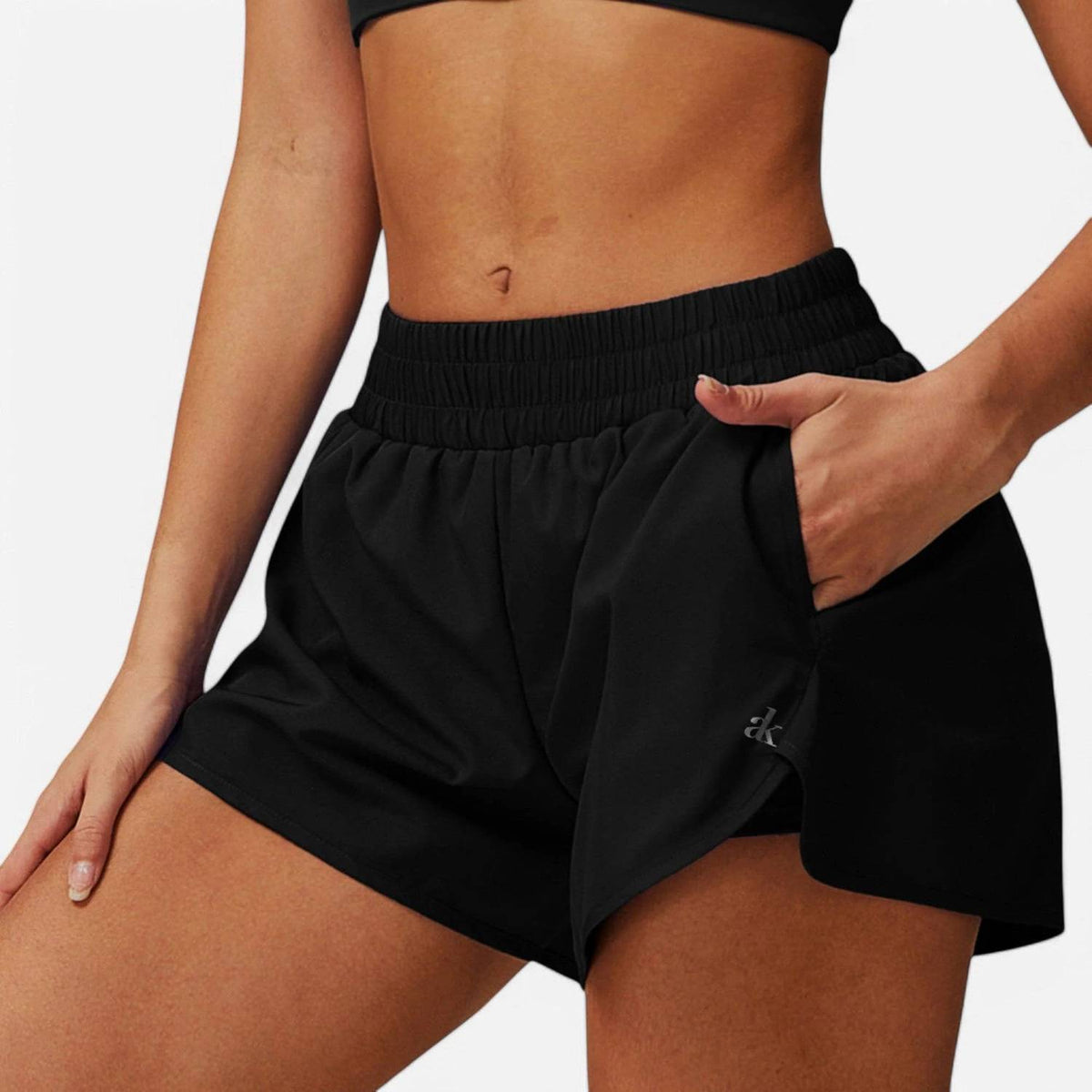 Anna-Kaci - Women's High Waist Double Layered Running Shorts