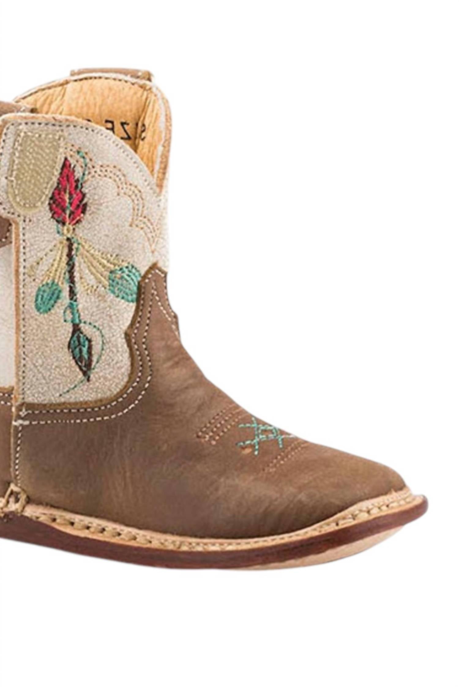 ROPER Girls Arrow Feather Toddler Boot in brown white - kids' boots - detail view