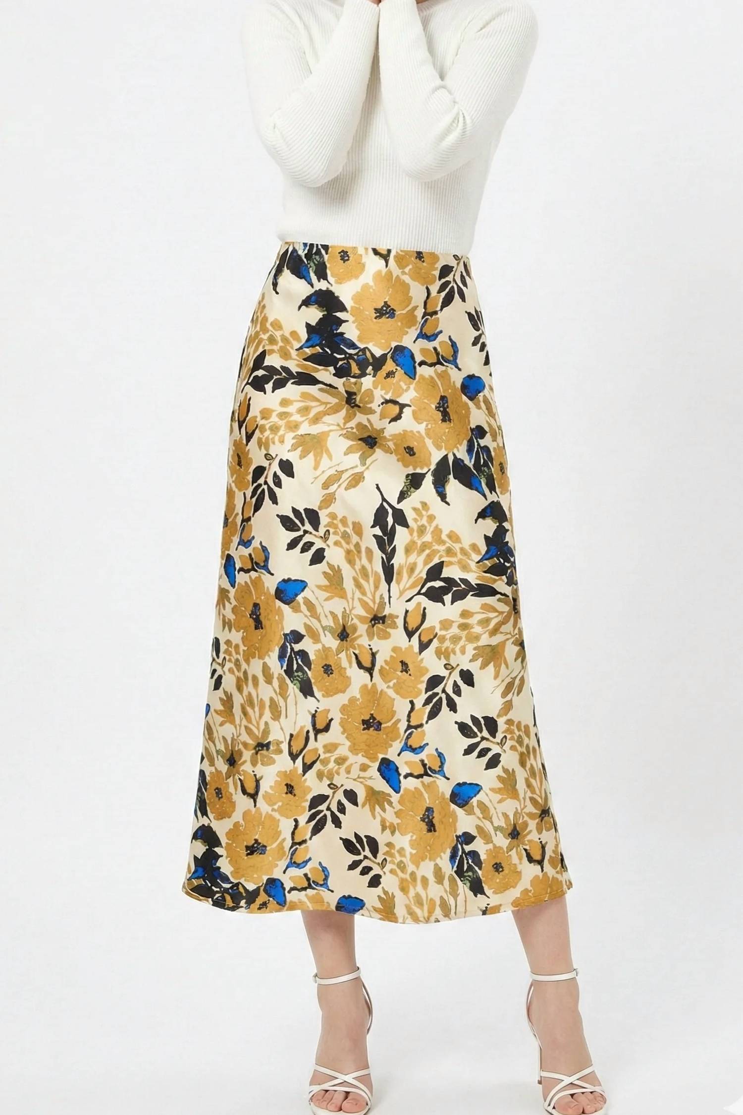 Miss Sparkling - Women's Satin Floral Print Skirt