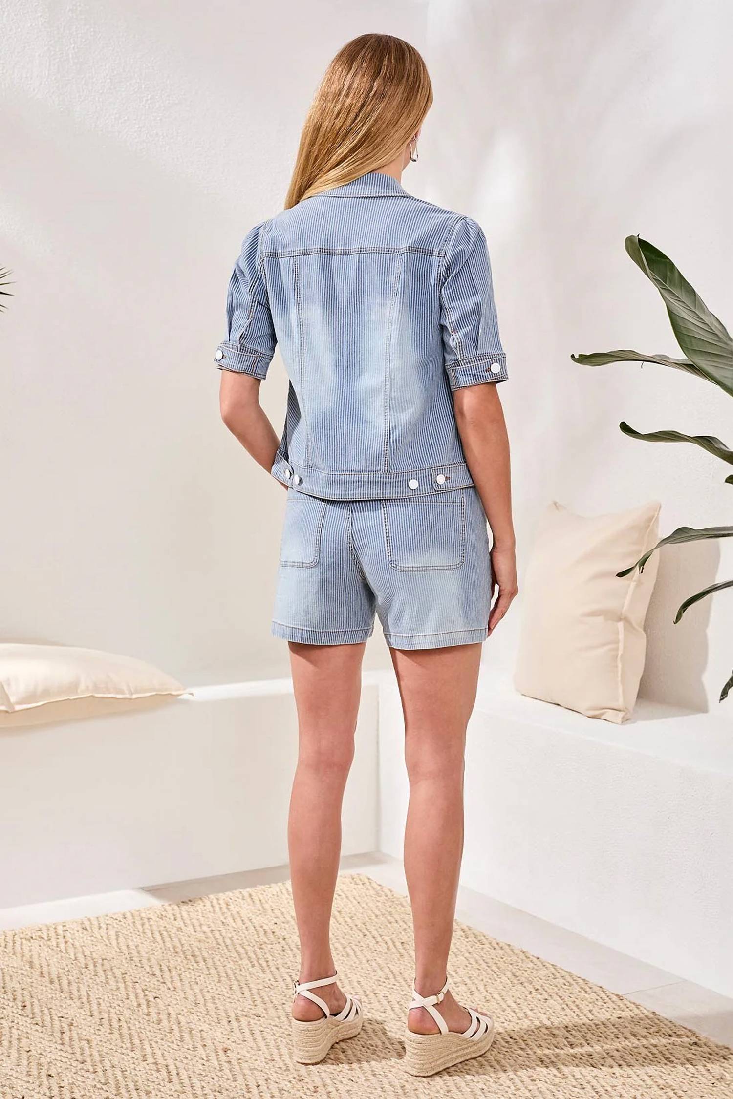 Tribal - Short Sleeve Striped Denim Jacket