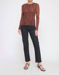 ALLIE ROSE Brynn Crinkled Silky Sheer Long Sleeve Blouse in brown - women's blouse - view 4