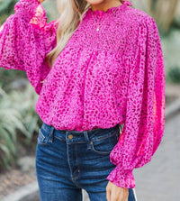 entro Check You Out Leopard Blouse in magenta - women's blouse