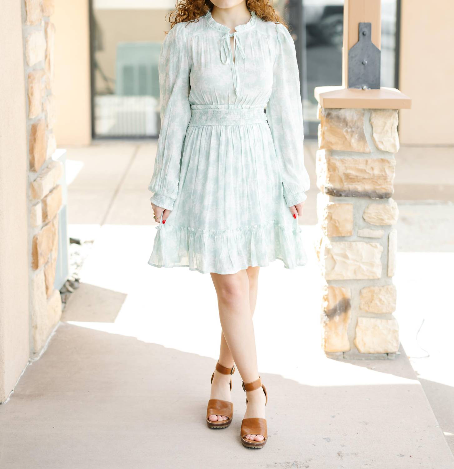 Blu Pepper - Empire Waist Long Sleeve Mini Dress