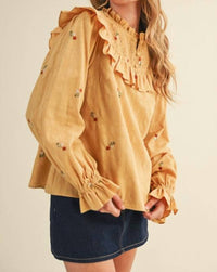 &Merci - Ruffled Smocked Embroidered Blouse