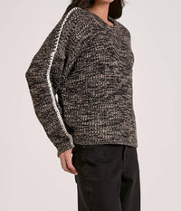 ELAN Crewneck Blanket Sweater in black white - women's sweater - detail view