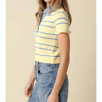Olivaceous - Leni Striped Contrast Denim Collar Top