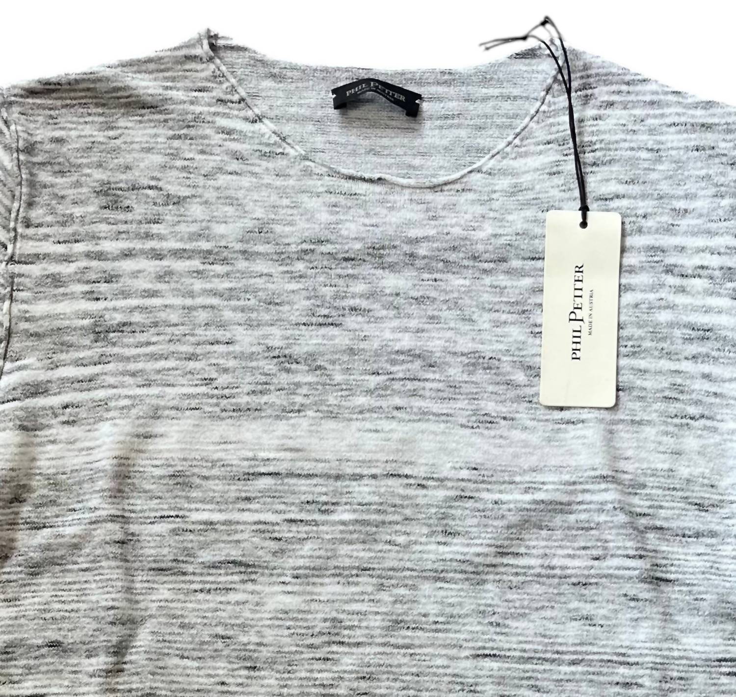 Phil Petter Men's Long Sleeve Crew Knit Tee in black white - men's shirt - detail view