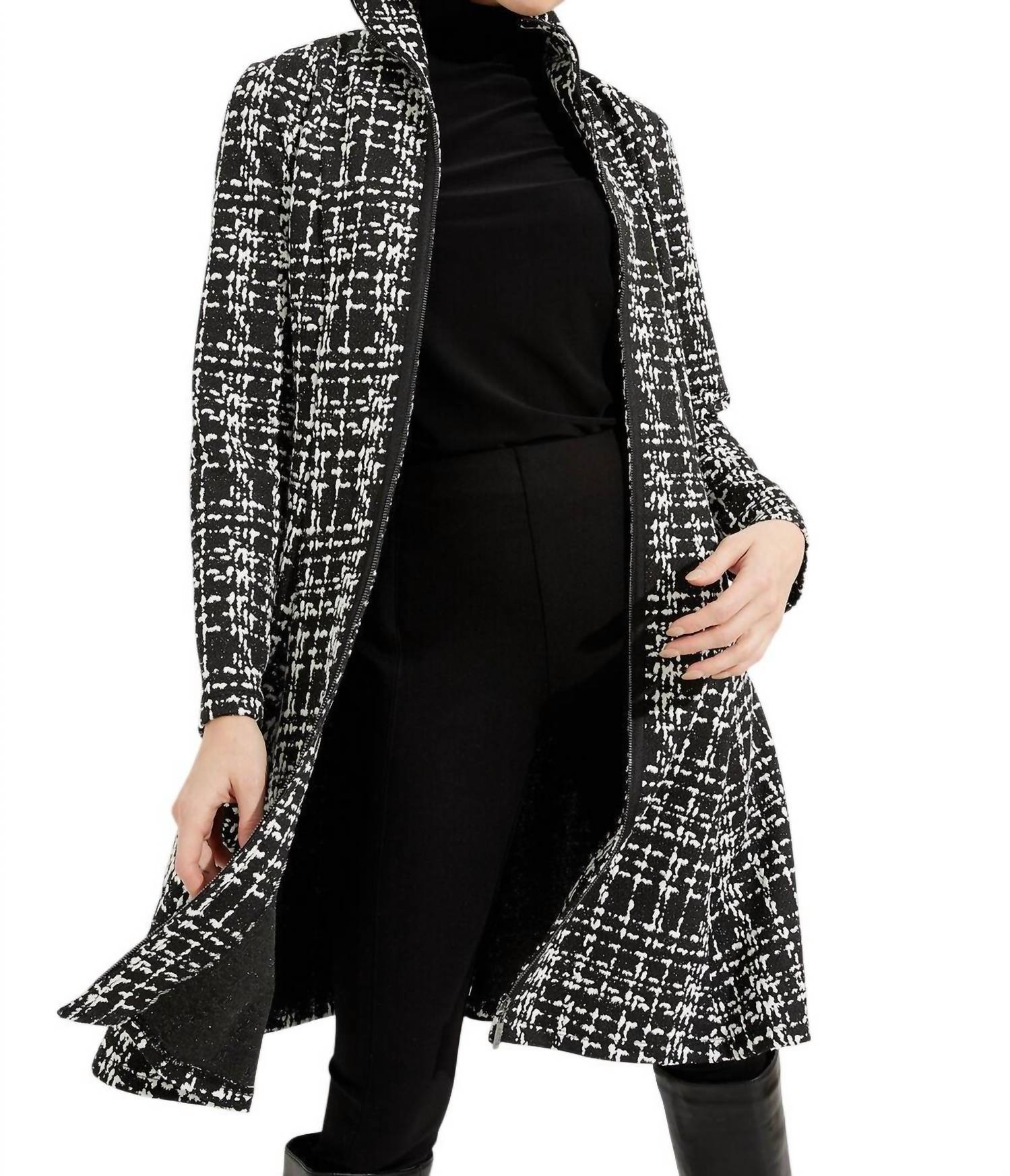 Joseph Ribkoff Plaid Knit A-line Swing Dress in black white - women's dress