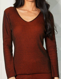 Angel Apparel - Two Tone Ribbed V-neck Top