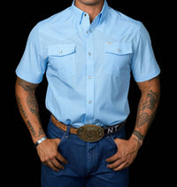 Ferrell Carson Short Sleeve Snap Shirt in light blue - men's shirt