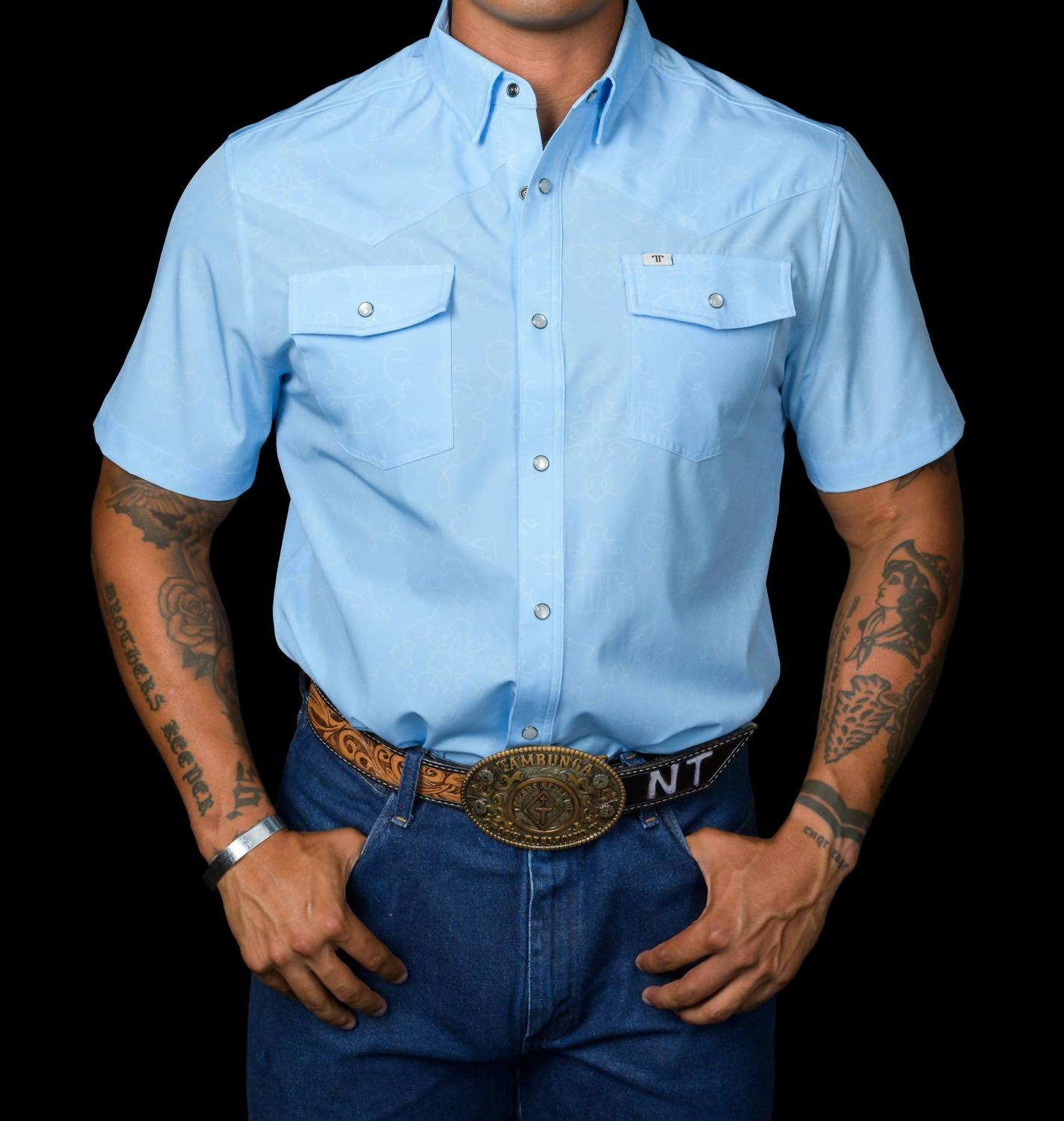 Ferrell Carson Short Sleeve Snap Shirt in light blue - men's shirt