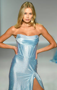 Sherri Hill Ruffle Skirt Hot Fix Dress in light blue - women's dress - alternate view