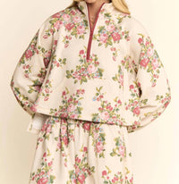 Davi & Dani - Susan Flower Bouquet Sport Top Elastic Waist Pants Set