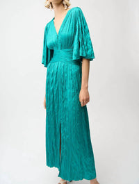 Joseph Ribkoff - Pleated Satin V-neck Maxi Dress