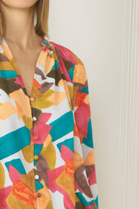entro Abstract Button Down Blouse in fuchsia mix - women's blouse - view 5