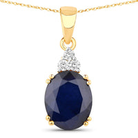 Diana M Jewels Women's Oval Natural Sapphire Pendant Necklace (4.41 Ct) - Statement in 14k yellow gold - women's jewelry - detail view