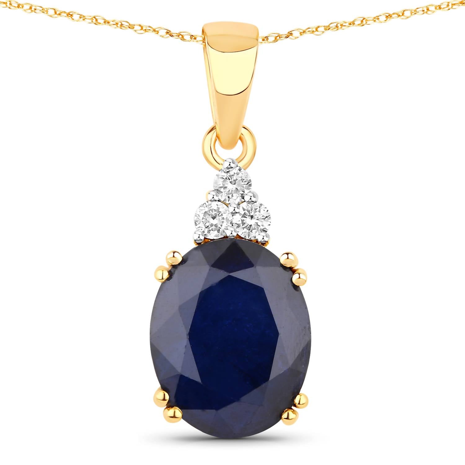 Diana M Jewels Women's Oval Natural Sapphire Pendant Necklace (4.41 Ct) - Statement in 14k yellow gold - women's jewelry - detail view
