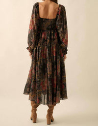 Promesa - Floral-print Smocked Bubble Sleeve Maxi Dress