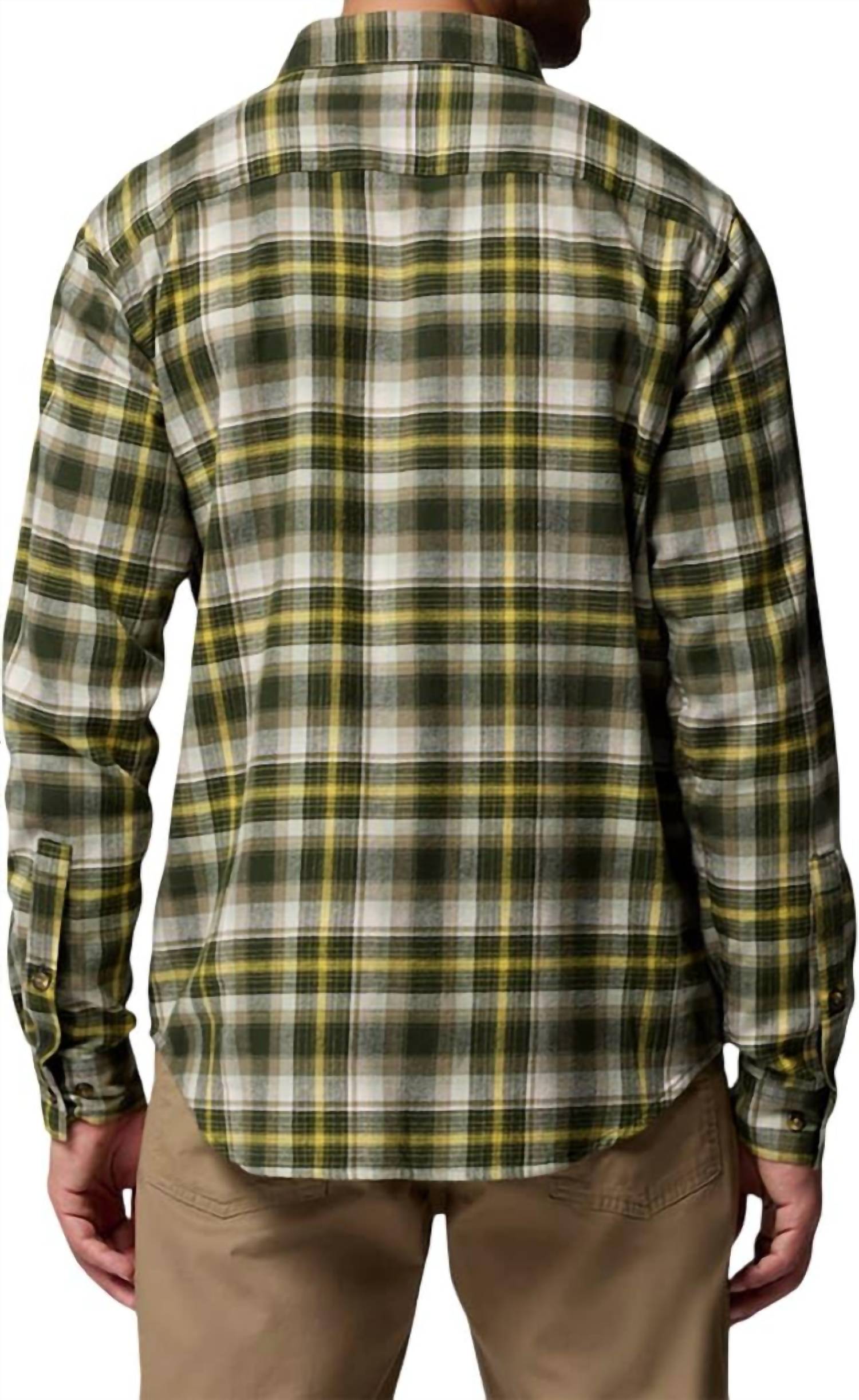 Columbia Cornell Woods Flannel Long Sleeve Shirt in greenscape backland tartan - men's shirt - detail view