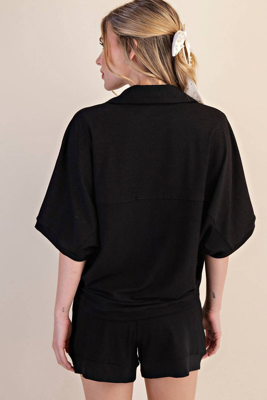 Glam - V-neckline Dropped Shoulder Knit Top