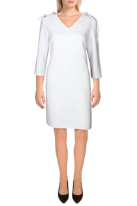 T Tahari - V-neck 3/4 Sleeve Ribbon Shoulder Dress
