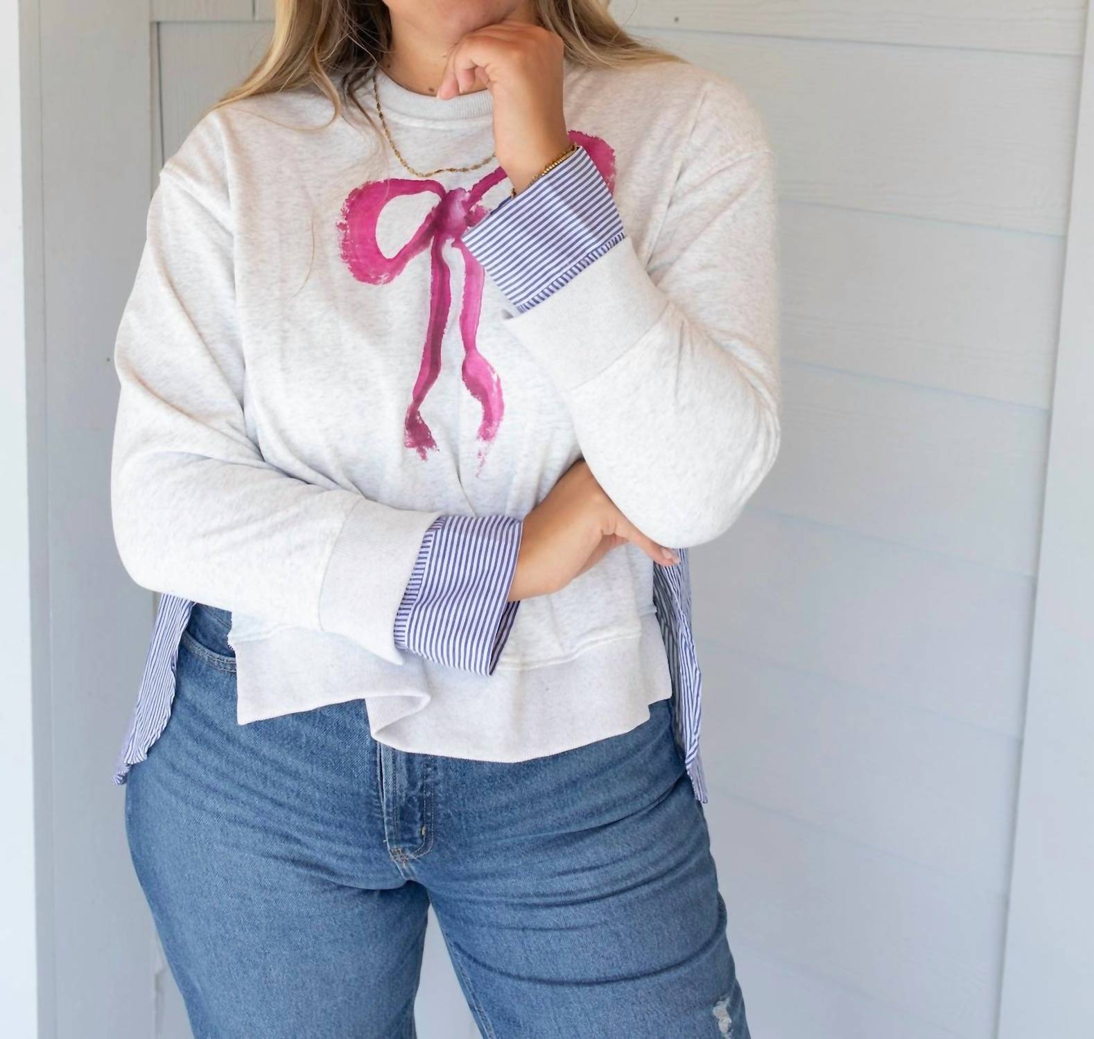 ee:some Wrapped With A Bow Blouse in grey navy - women's blouse - view 4