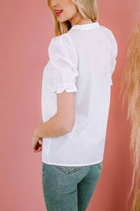 Shiying Fashion - Floral Embroidered Ruffled Puff Sleeve