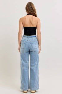 Judy Blue - Mid Rise Retro Fold-over Waistband Wide Leg Jeans