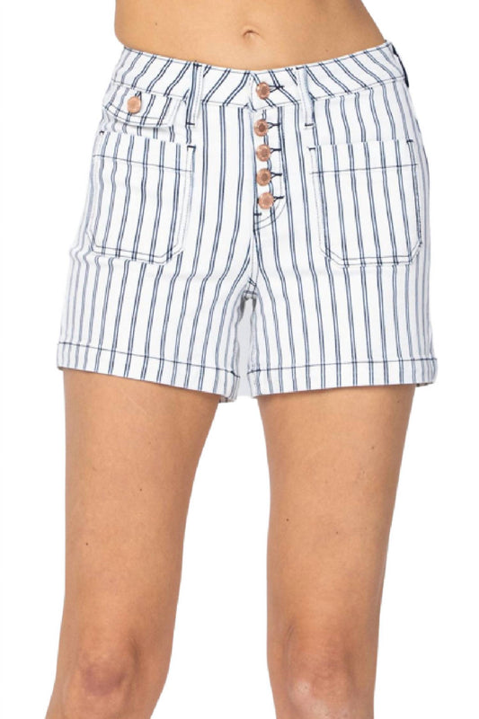 Stripe Patch Pocket High Waist Shorts