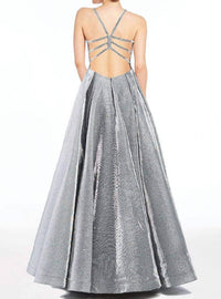 ALYCE PARIS Metallic Halter Ball Gown in dripping diamond - women's dress - detail view