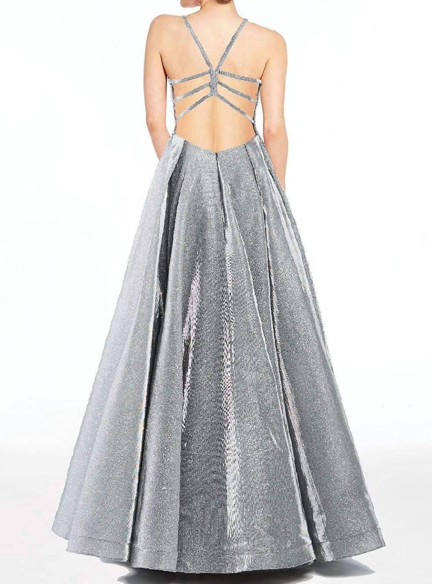 ALYCE PARIS Metallic Halter Ball Gown in dripping diamond - women's dress - detail view