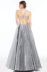 ALYCE PARIS Metallic Halter Ball Gown in dripping diamond - women's dress - alternate view