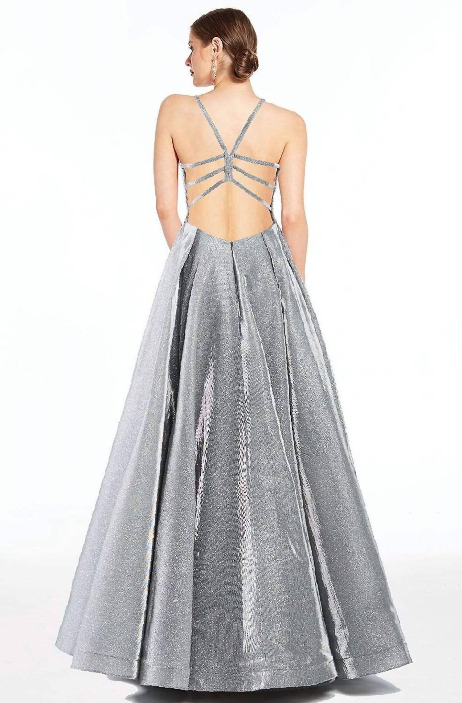 ALYCE PARIS Metallic Halter Ball Gown in dripping diamond - women's dress - alternate view
