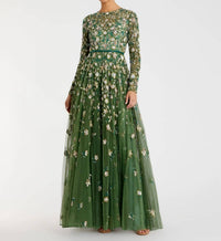 Mac Duggal - Embellished High Neck Long Sleeve A Line Gown