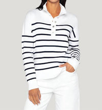 Kinross - Stripe Button Mock Sweater
