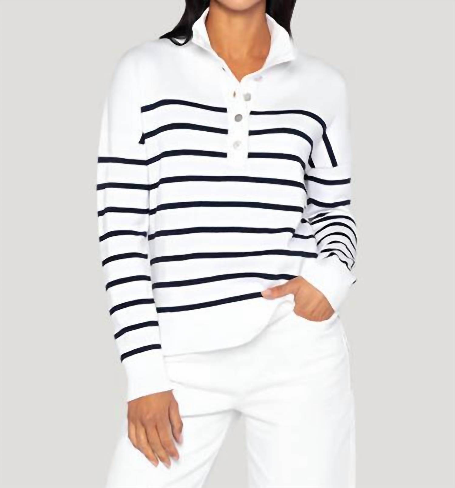 Kinross - Stripe Button Mock Sweater