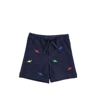 Florence Eiseman Kid's Dinosaur Knit Pull On Shorts in navy - kids' shorts