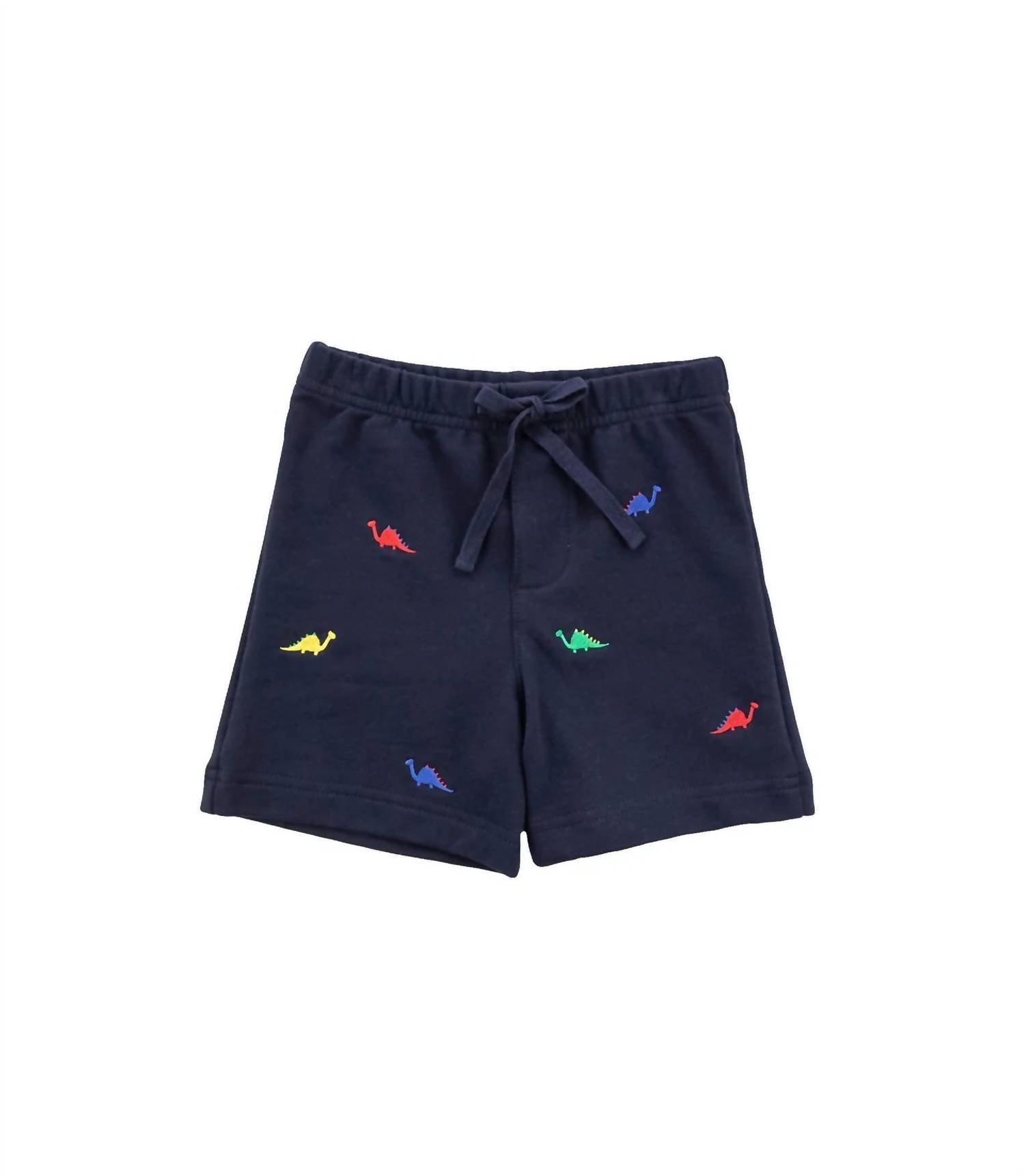 Florence Eiseman Kid's Dinosaur Knit Pull On Shorts in navy - kids' shorts