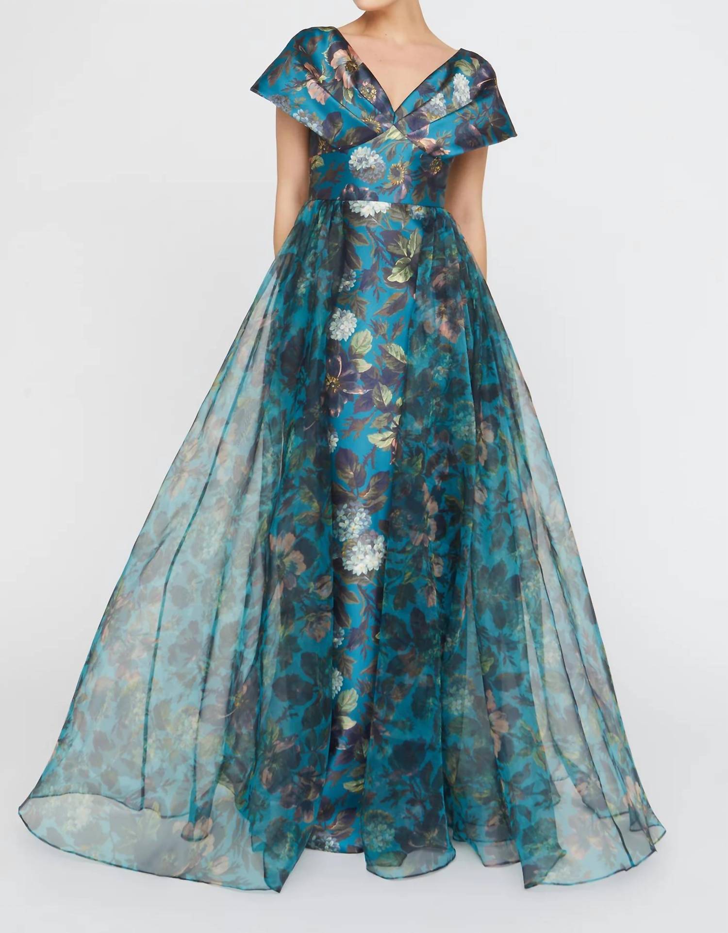 Theia - Azaria Draped V Neck Gown