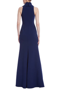 Badgley Mischka - Women's Racerback High Neck Column Crepe Gown