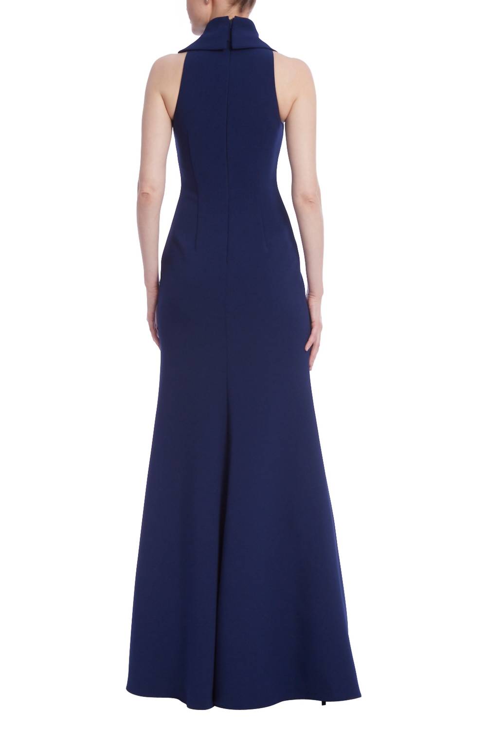 Badgley Mischka - Women's Racerback High Neck Column Crepe Gown