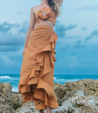 Rosewater House - Golestan Ruffle Linen Midi Skirt