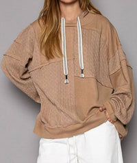 POL Balloon Sleeve Cut Sew Sweater Knit Top in mocha - women's top