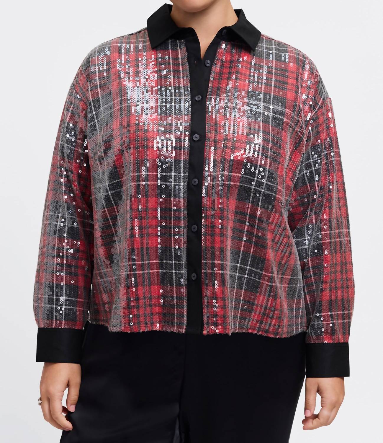 Foxcroft - Marina Sequined Long Sleeve Short Shirt