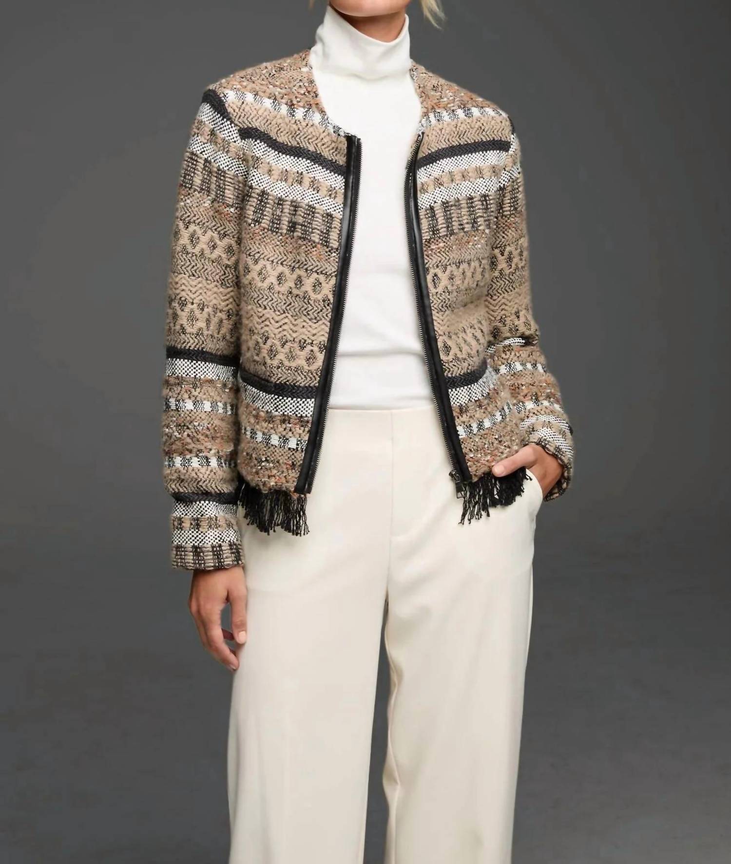 Nic + Zoe - Knit Weaving Trimmed Jacket