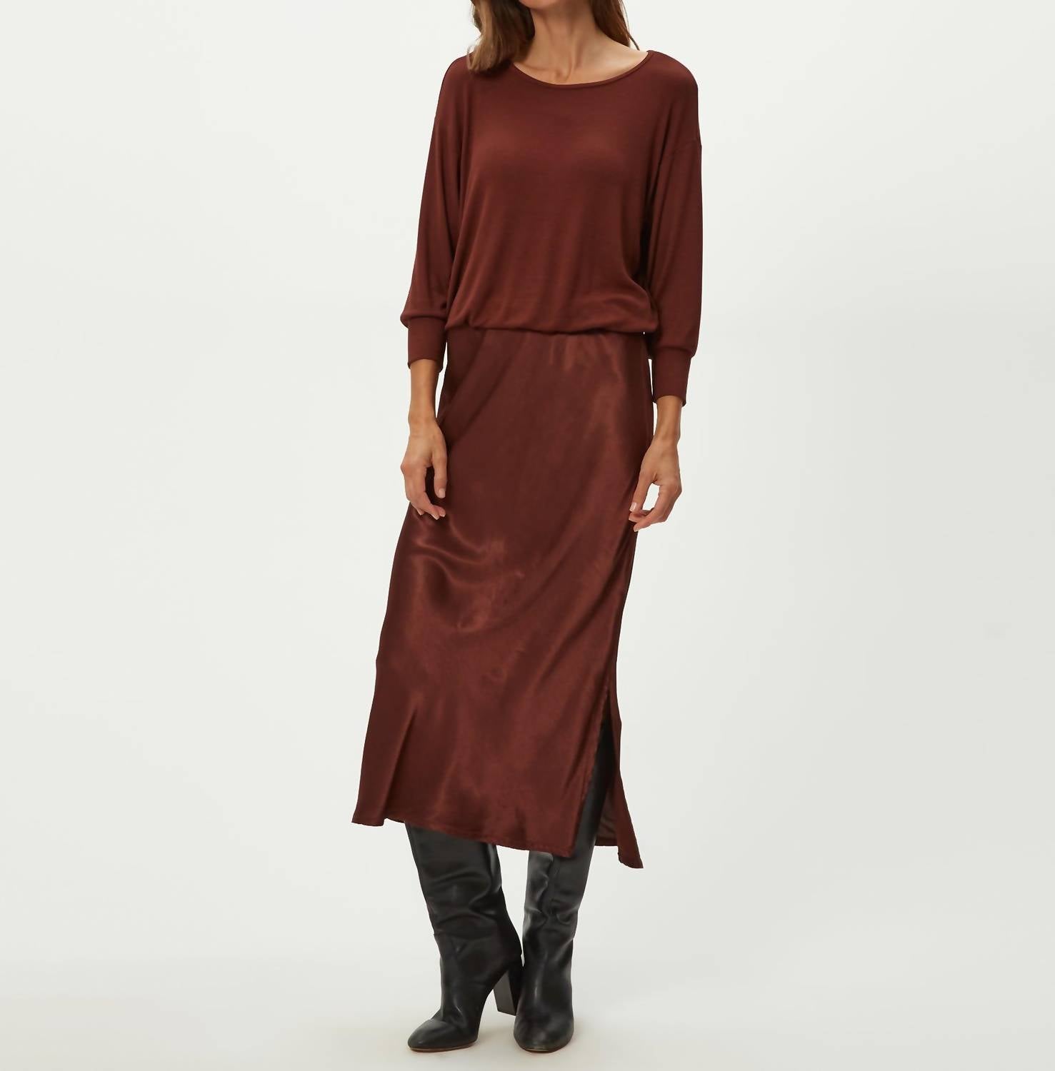 Michael Stars - Nadia Mixed Fabric Satin Dress