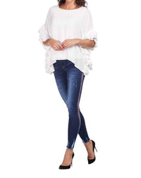 Frank Lyman - Distressed Denim Jeans With Side Stripe
