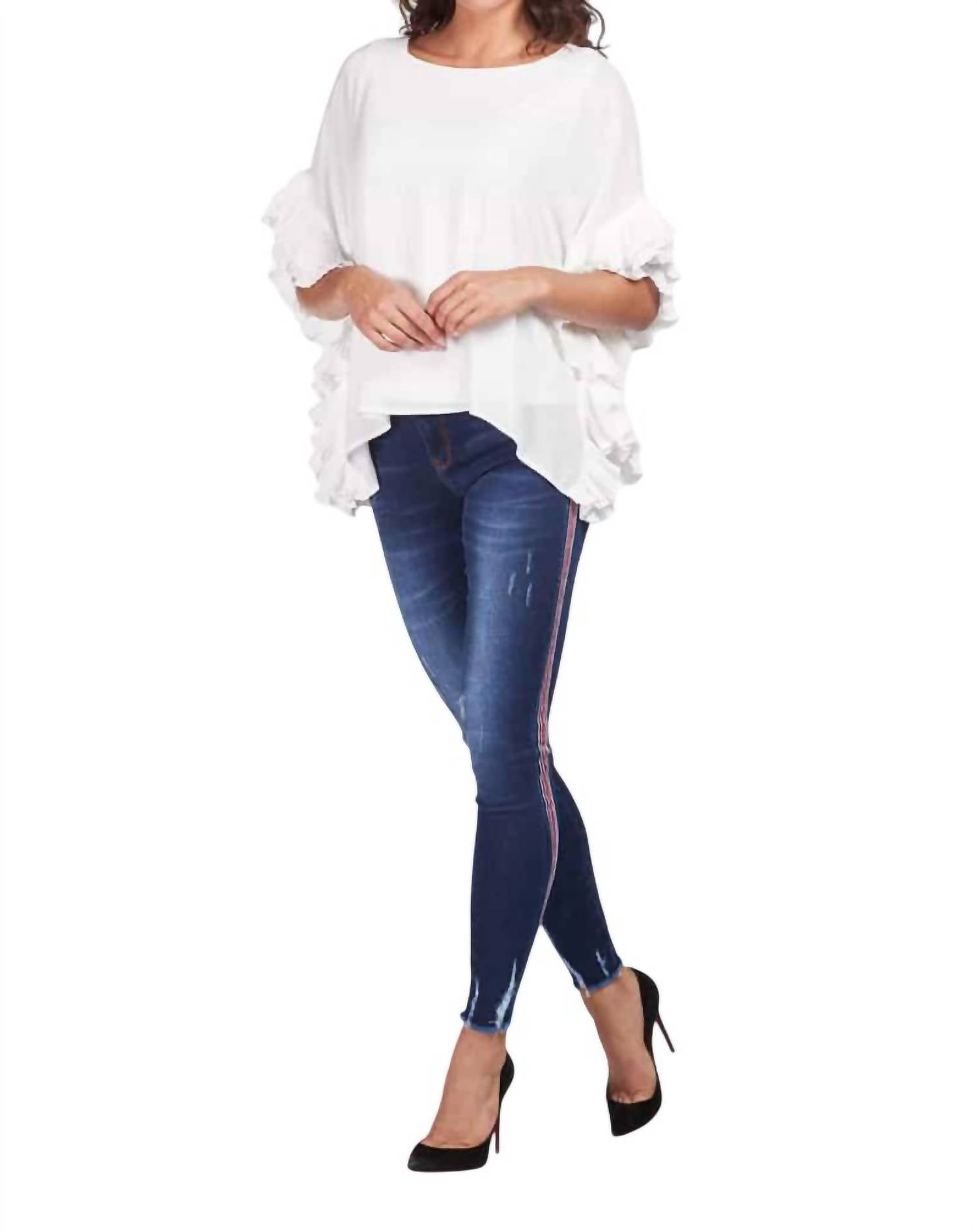 Frank Lyman - Distressed Denim Jeans With Side Stripe